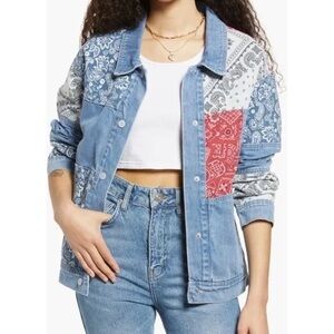 VIGOSS women’s Bandana Patchwork Trucker Denim Jean Jacket (Free People Vibes)